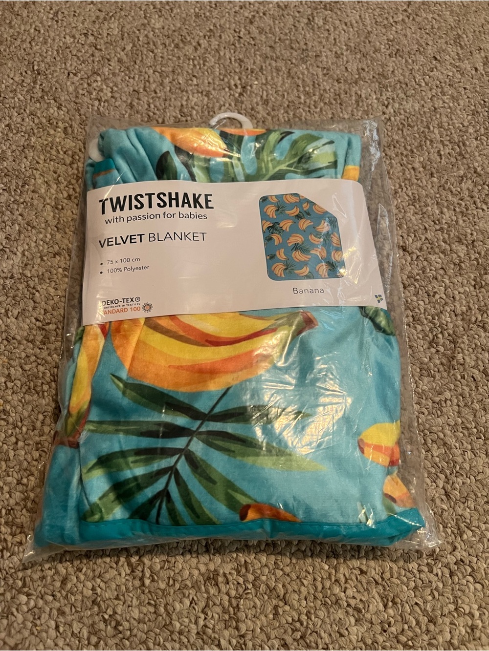 Velvet Baby Blanket - Blue Banana Print